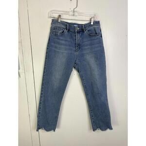 J McLaughlin Jeans Womens 10 Straight Leg Scalloped Chewed Hem Ankle Modest